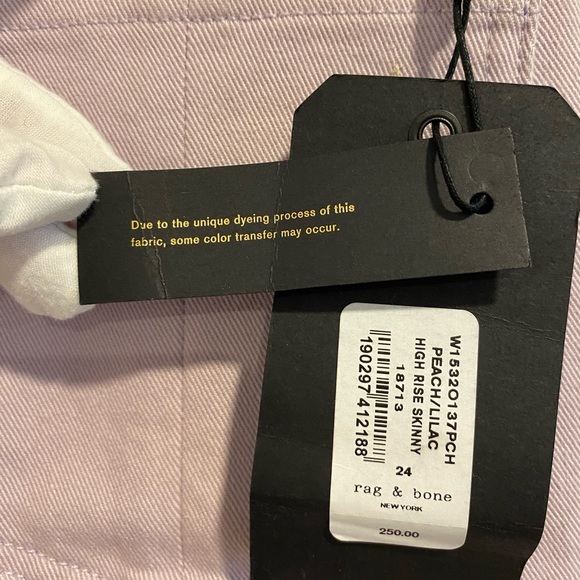 Rag & Bone New York Peach/Lilac Two-Tone High Rise Skinny Jeans Size 24 NWT - Picture 9 of 16
